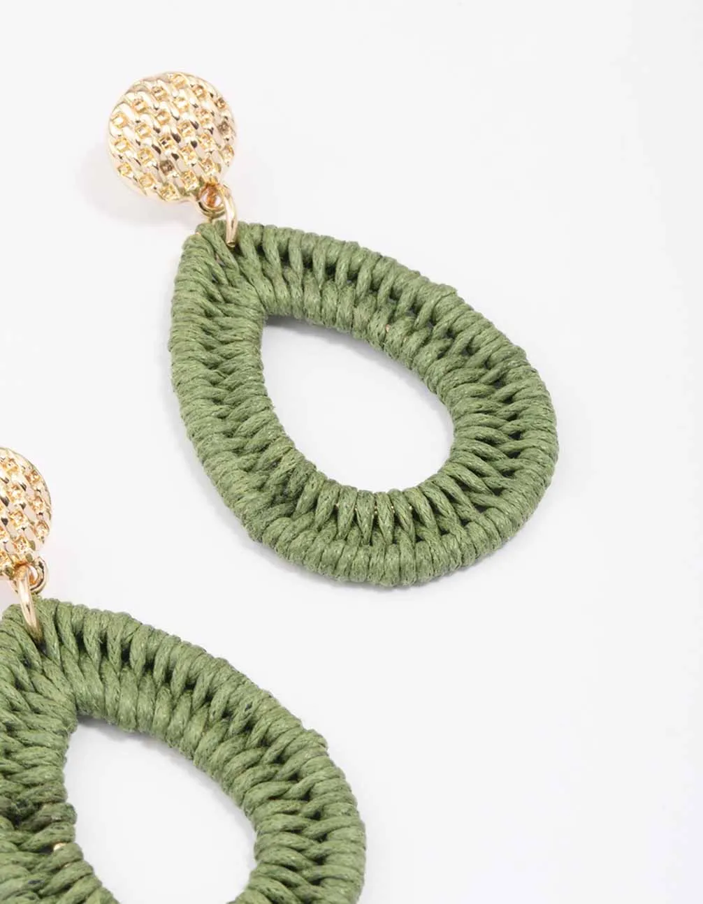 Gold & Green Oval Raffia Stud Drop Earrings sold by lovisa product image thumbnail 5
