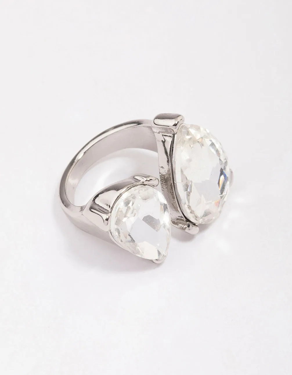 Silver Double Pear Crystal Ring sold by lovisa