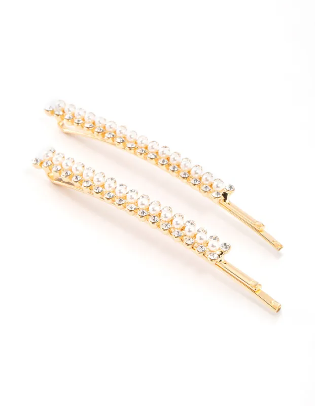 Gold Pearl & Diamante Hair Clip Pack sold by lovisa