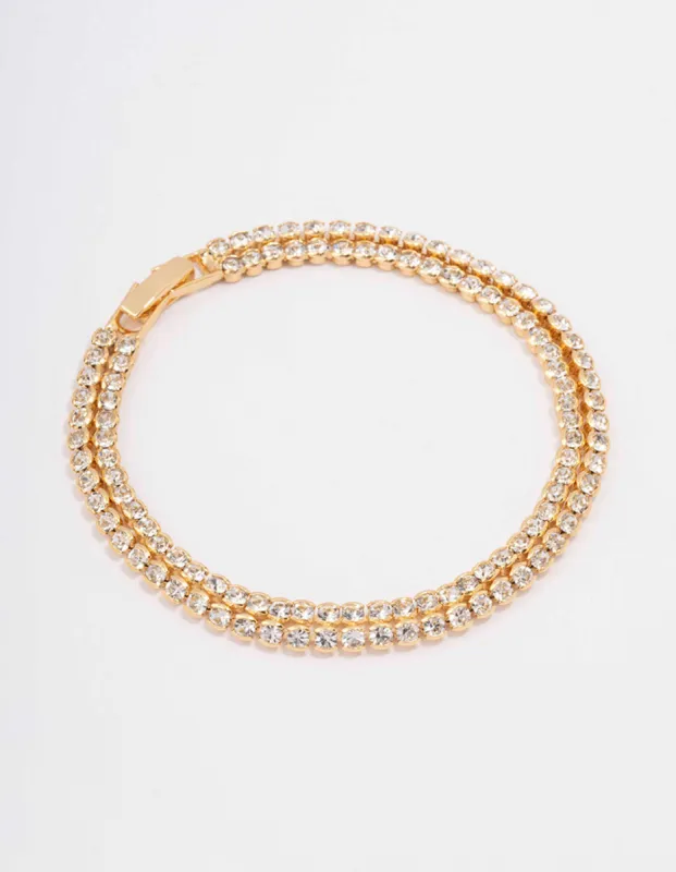 Gold Plated Double Classic Tennis Bracelet sold by lovisa