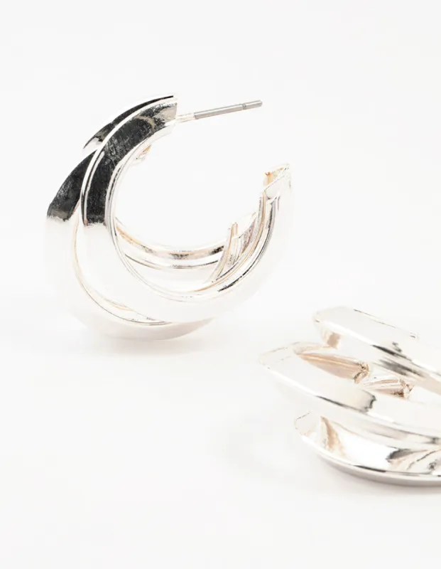 Silver Pointed 3 Layered Hoop Earrings sold by lovisa