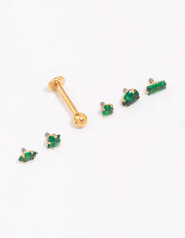 Gold Plated Surgical Steel Emerald Stone Flat Back 6-Pack sold by lovisa