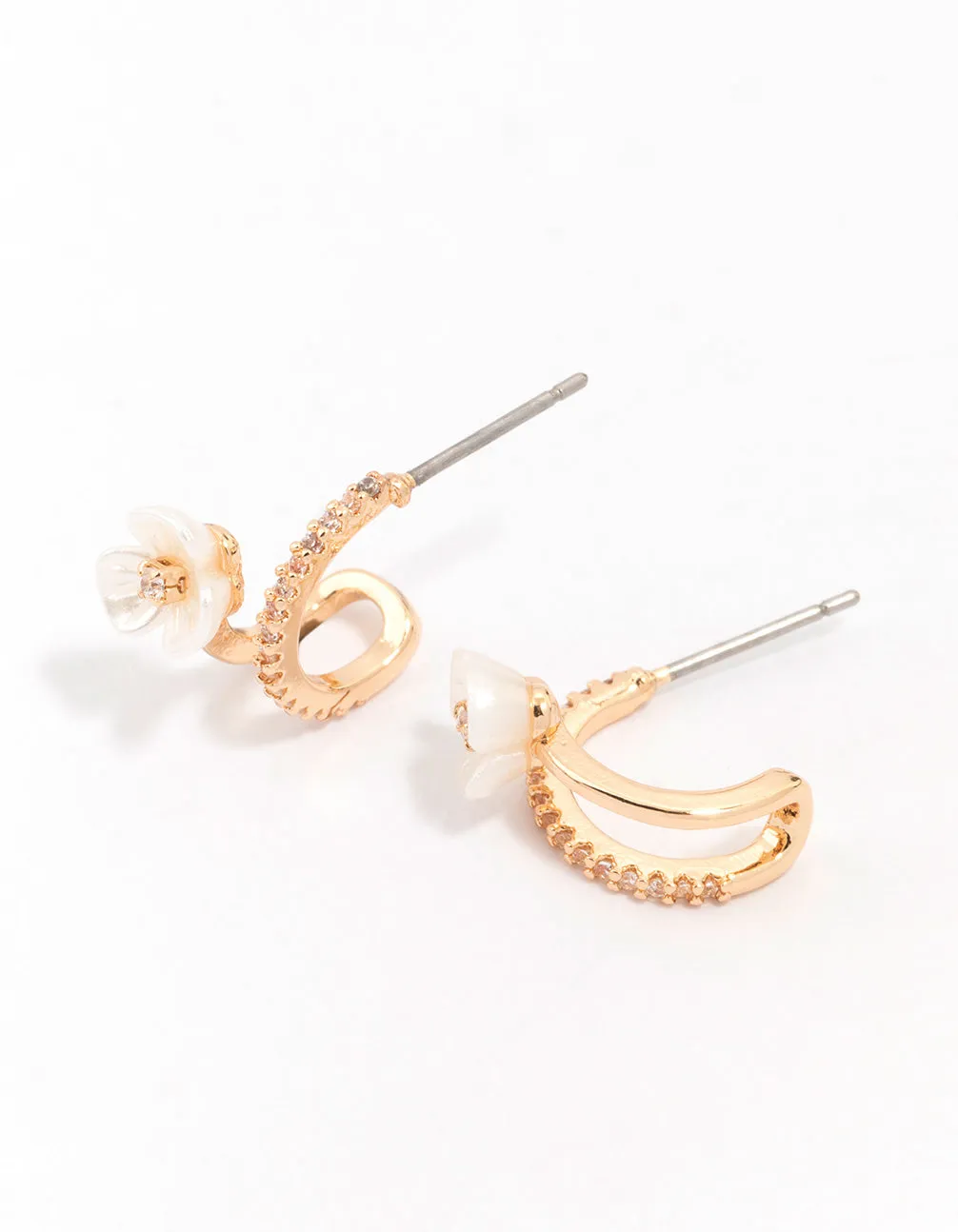 Gold Cubic Zirconia Flower Double Hoop Earrings sold by lovisa
