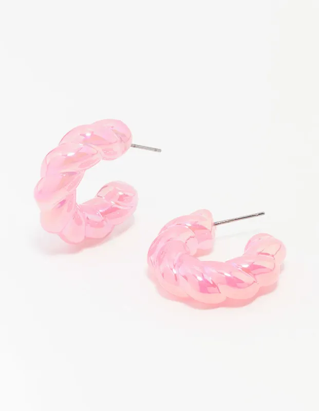 Pink Acrylic Rope Twist Chubby Hoop Earring sold by lovisa