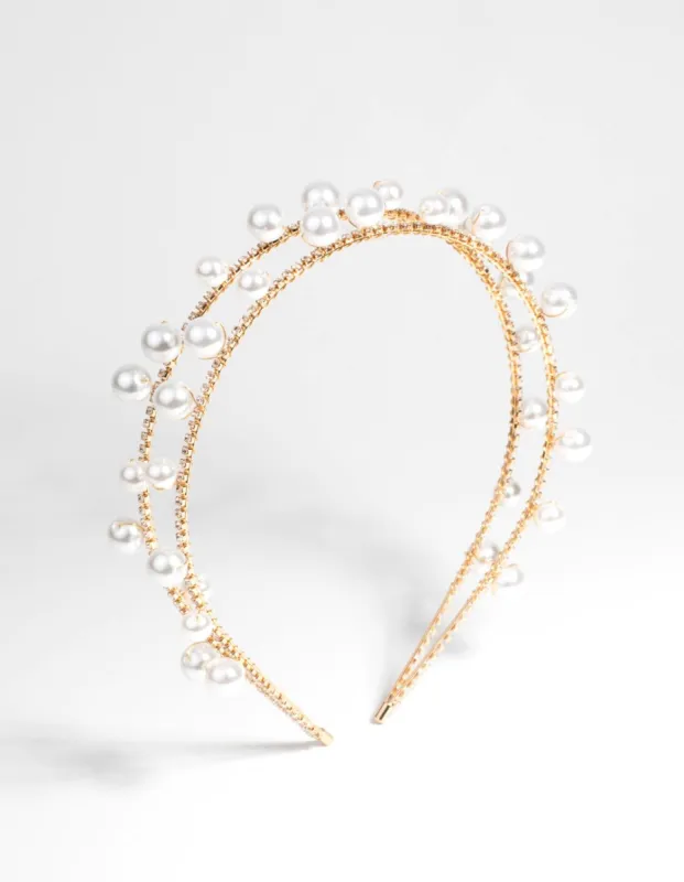 Gold Scattered Pearl Alice Band sold by lovisa