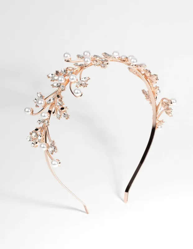 Rose Gold Pearl & Crystal Vine Alice Band sold by lovisa
