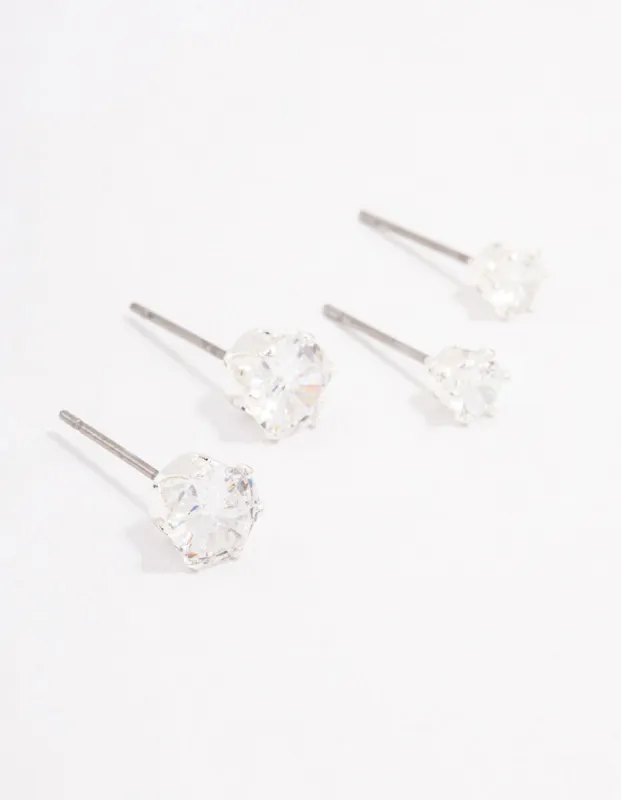Silver Hexagon Diamante Stud Earring Pack sold by lovisa