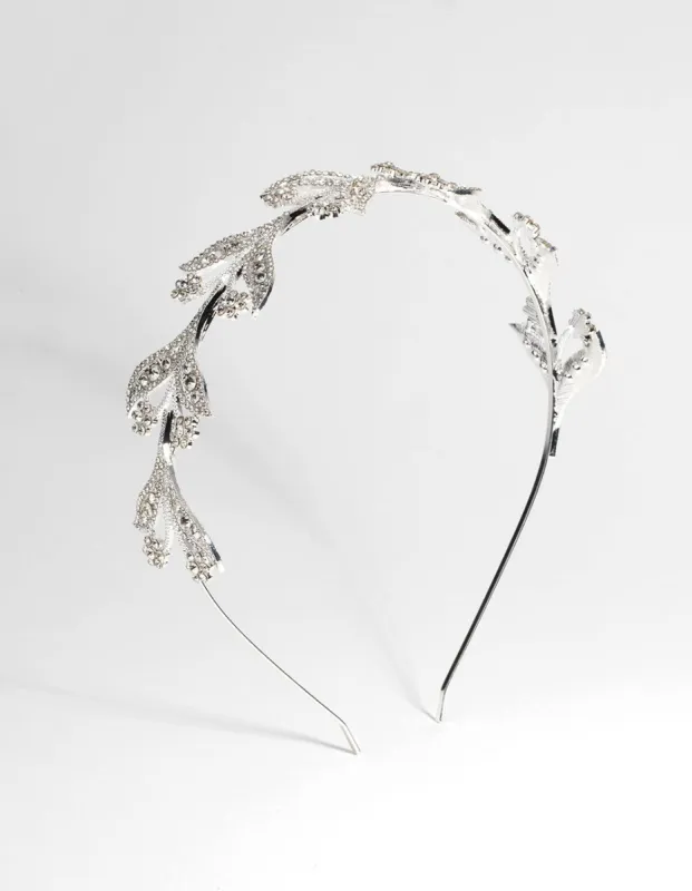 Silver Diamante Encrusted Leaf Alice Band sold by lovisa