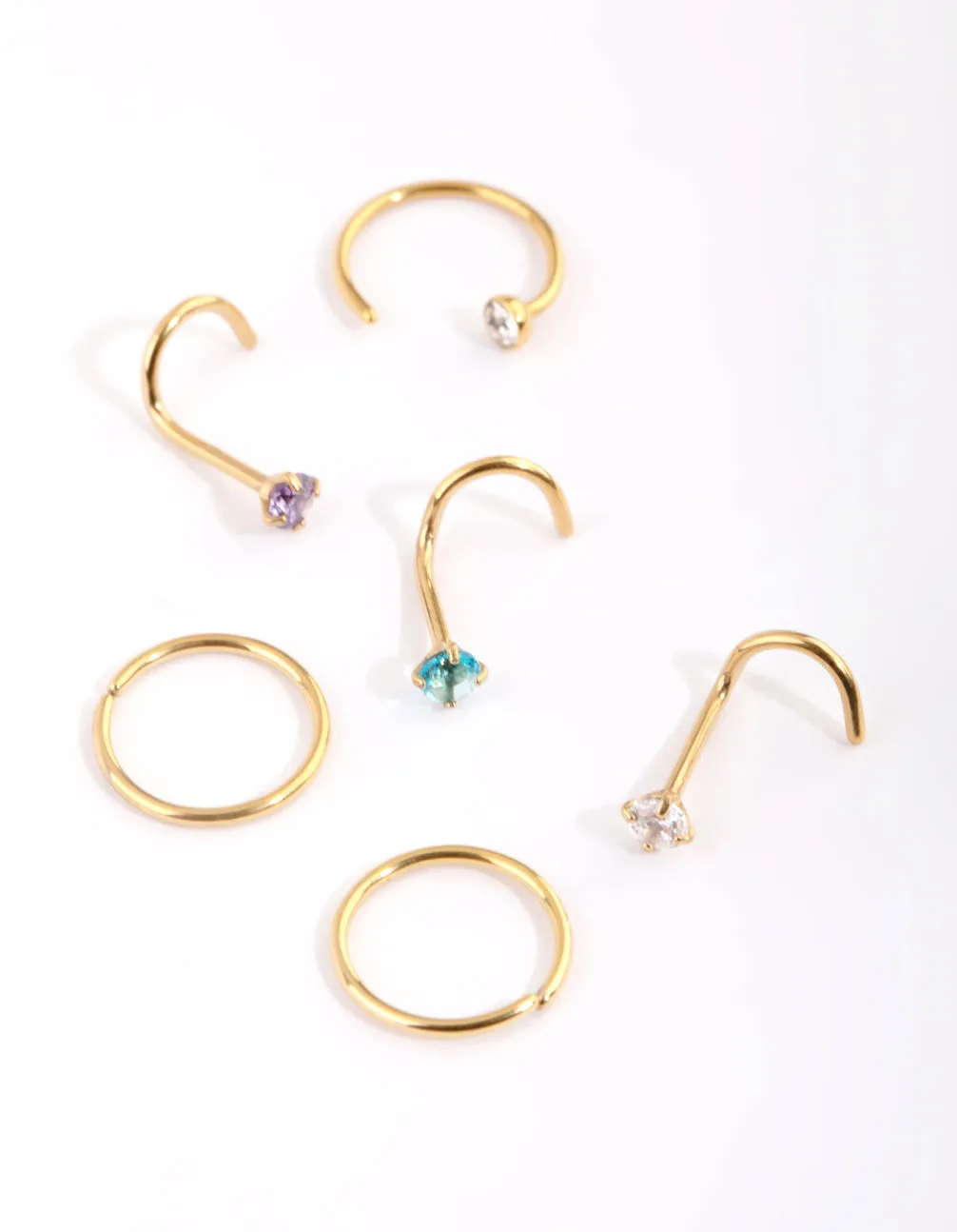 Gold Plated Surgical Steel Pastel Diamante Nose Stud 6-Pack sold by lovisa
