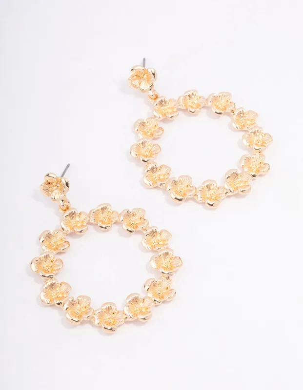 Gold Rose Circular Drop Earrings sold by lovisa
