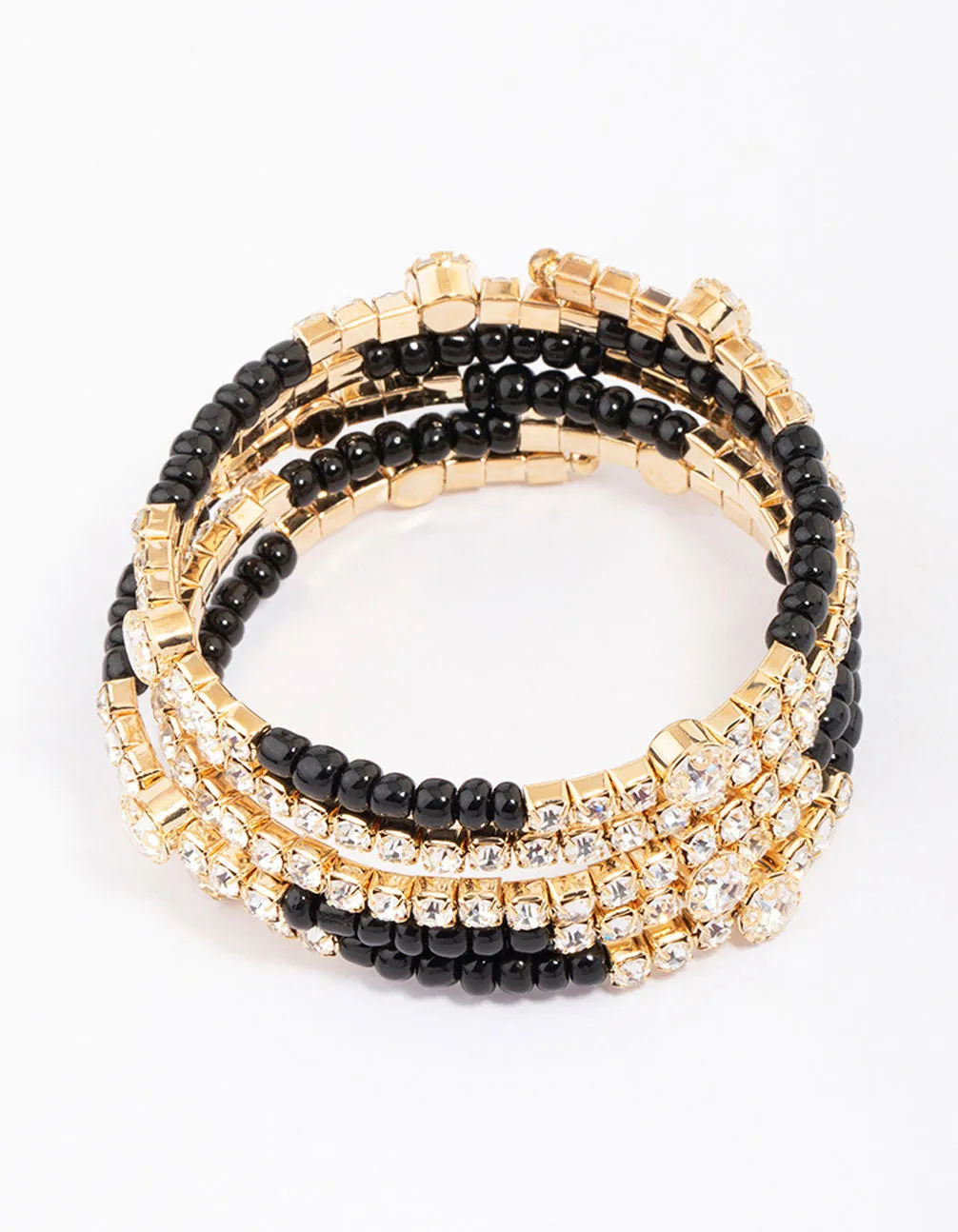 Black & Gold Wrapped Diamante Bracelet sold by lovisa