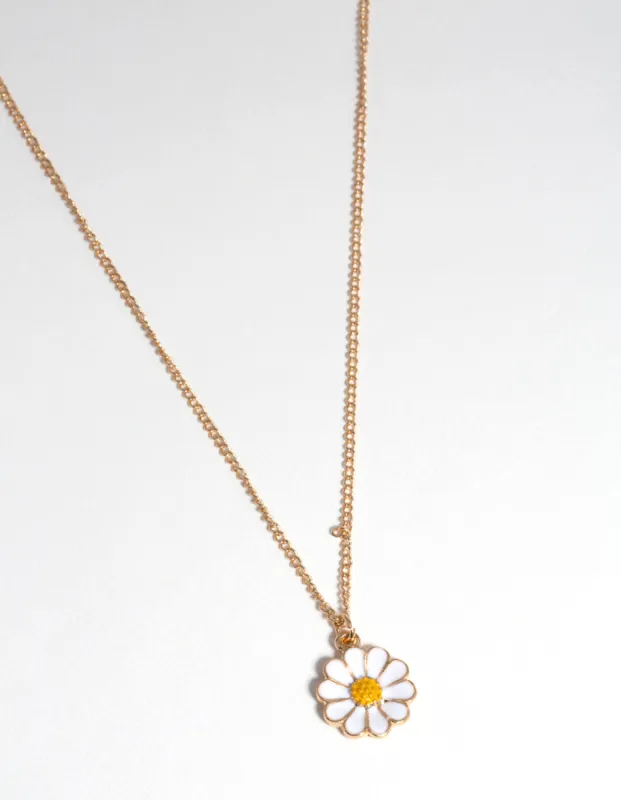 Gold Enamel Daisy Drop Necklace sold by lovisa