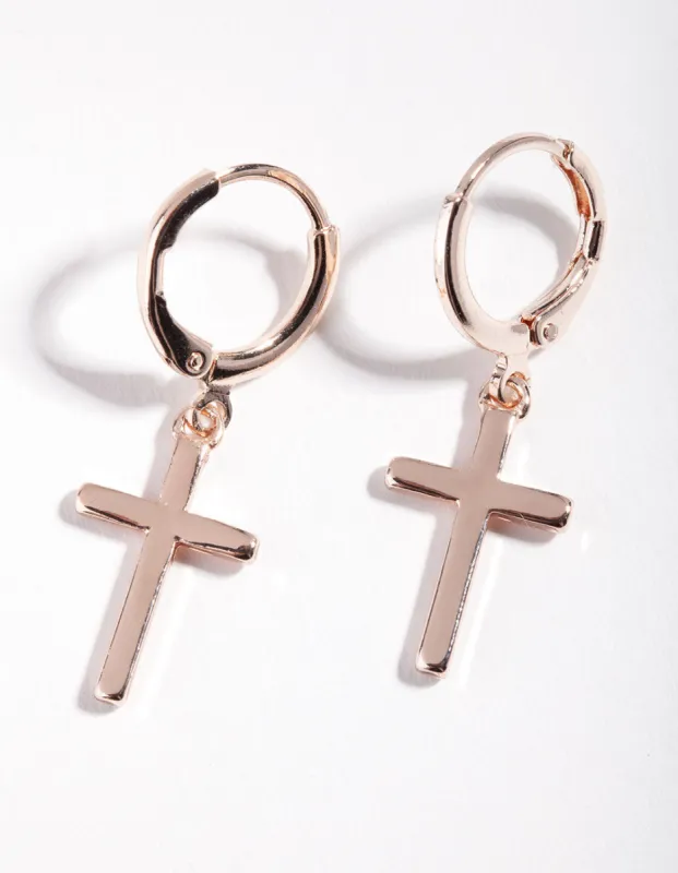 Rose Gold Fine Cross Huggie Earrings sold by lovisa