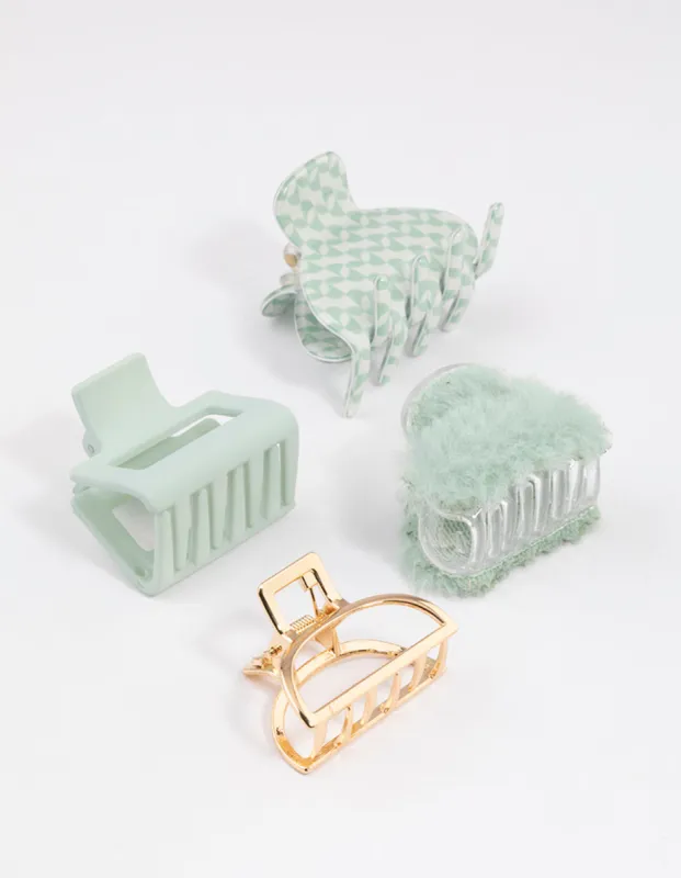 Mixed Green Fluffy Square Claw Clip 4-Pack sold by lovisa