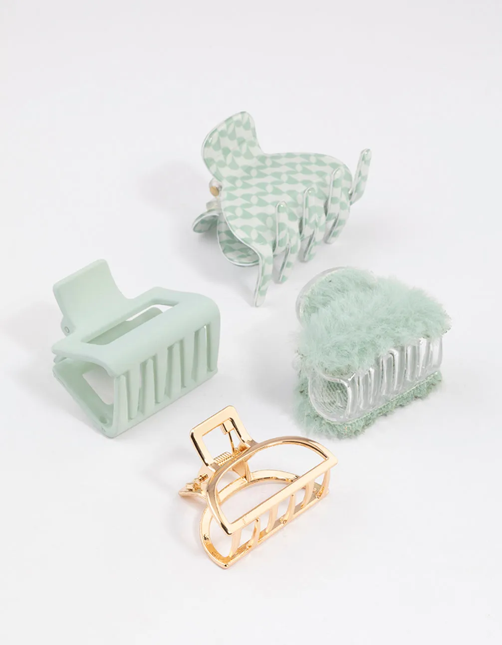 Mixed Green Fluffy Square Claw Clip 4-Pack sold by lovisa