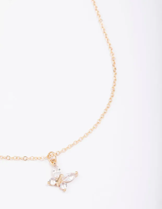 Gold Asymmetrical Butterfly Necklace sold by lovisa
