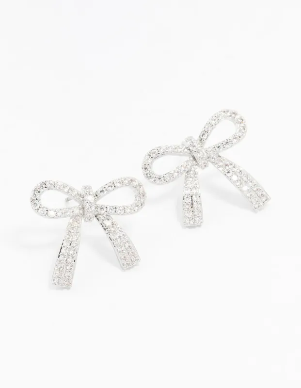 Rhodium Cubic Zirconia Bow Stud Earrings sold by lovisa