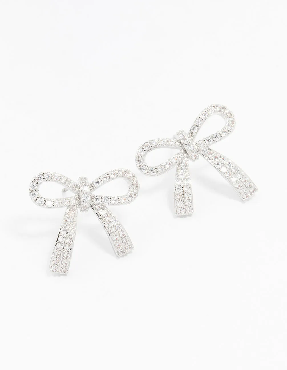 Rhodium Cubic Zirconia Bow Stud Earrings sold by lovisa