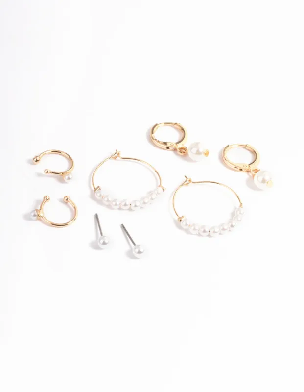 Gold Pearl Charm Hoop Earrings 4-Pack sold by lovisa