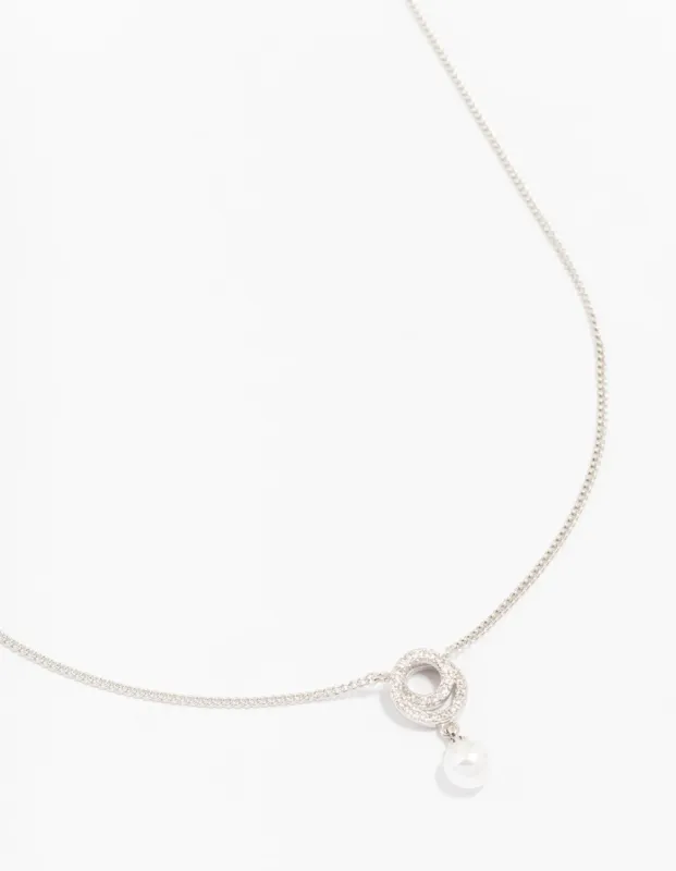 Silver Cubic Zirconia Swirl Pearl Necklace sold by lovisa