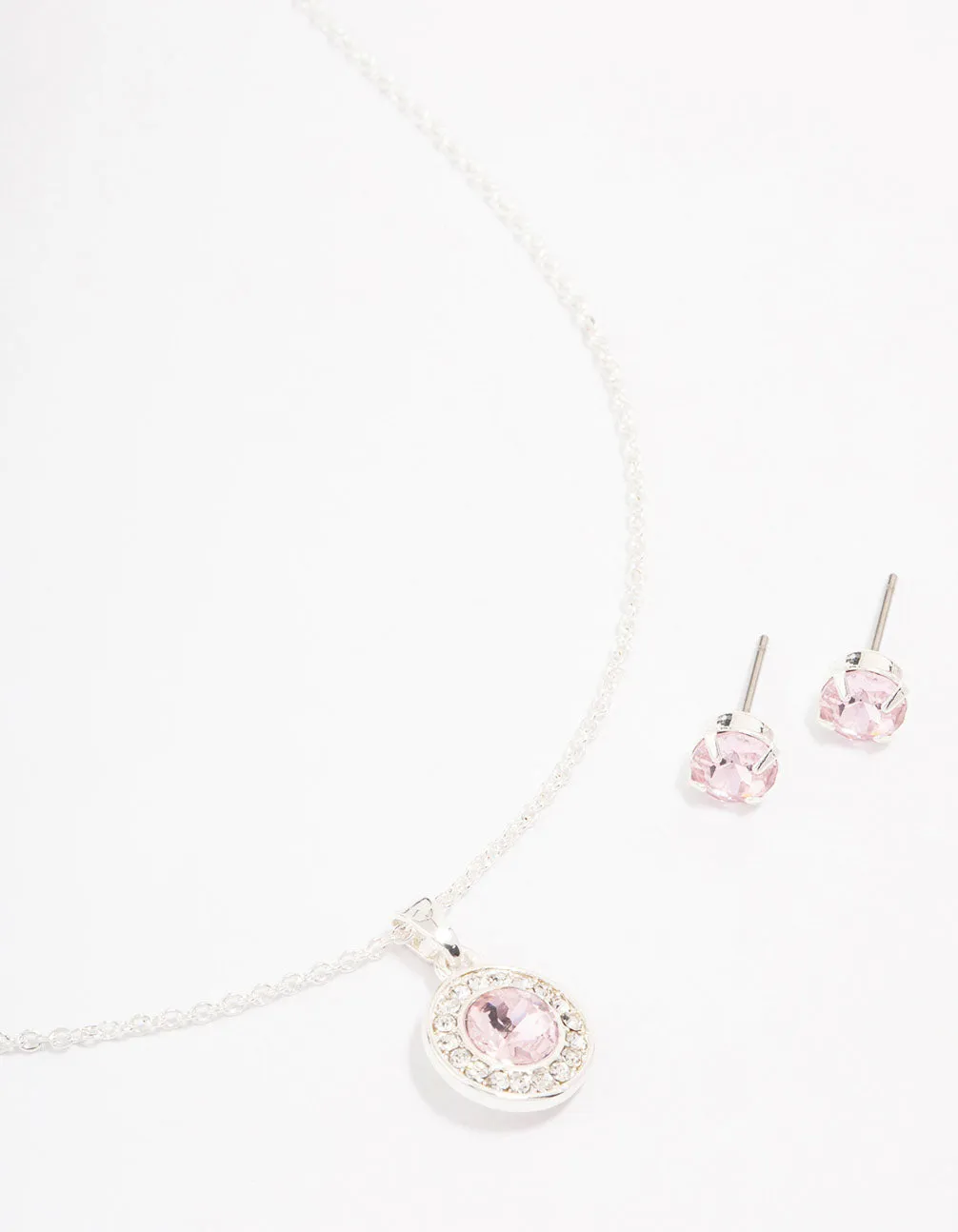 Silver Round Diamante Pink Halo Jewellery Set sold by lovisa