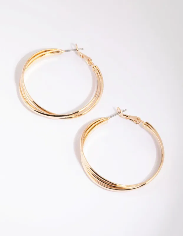 Gold Triple Twist Hoop Earrings sold by lovisa