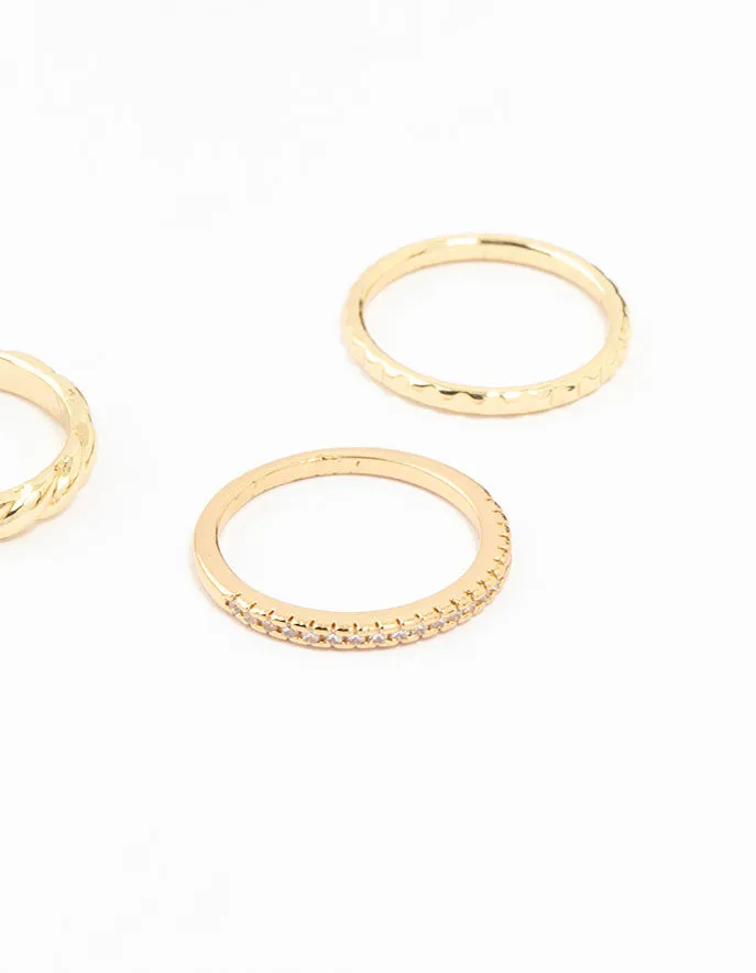 Gold Plated Dainty Diamante Rings 5-Pack sold by lovisa product image thumbnail 3