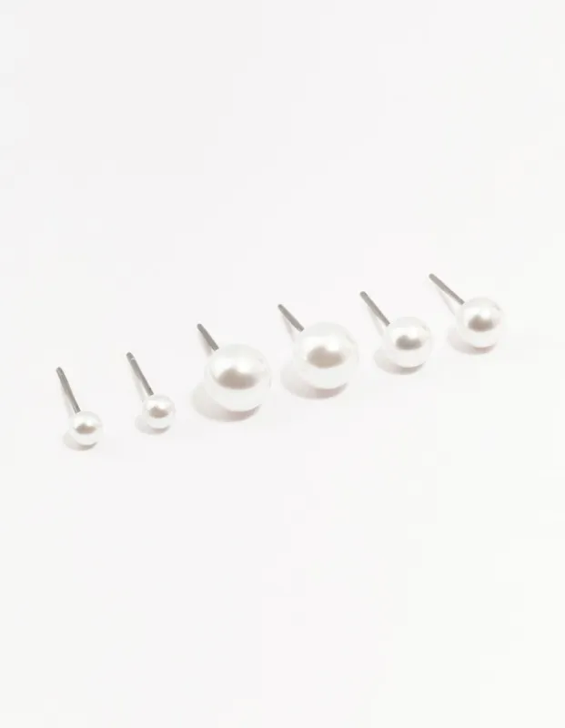 Beaded Multi Size Pearl Stud Earrings 3-Pack sold by lovisa
