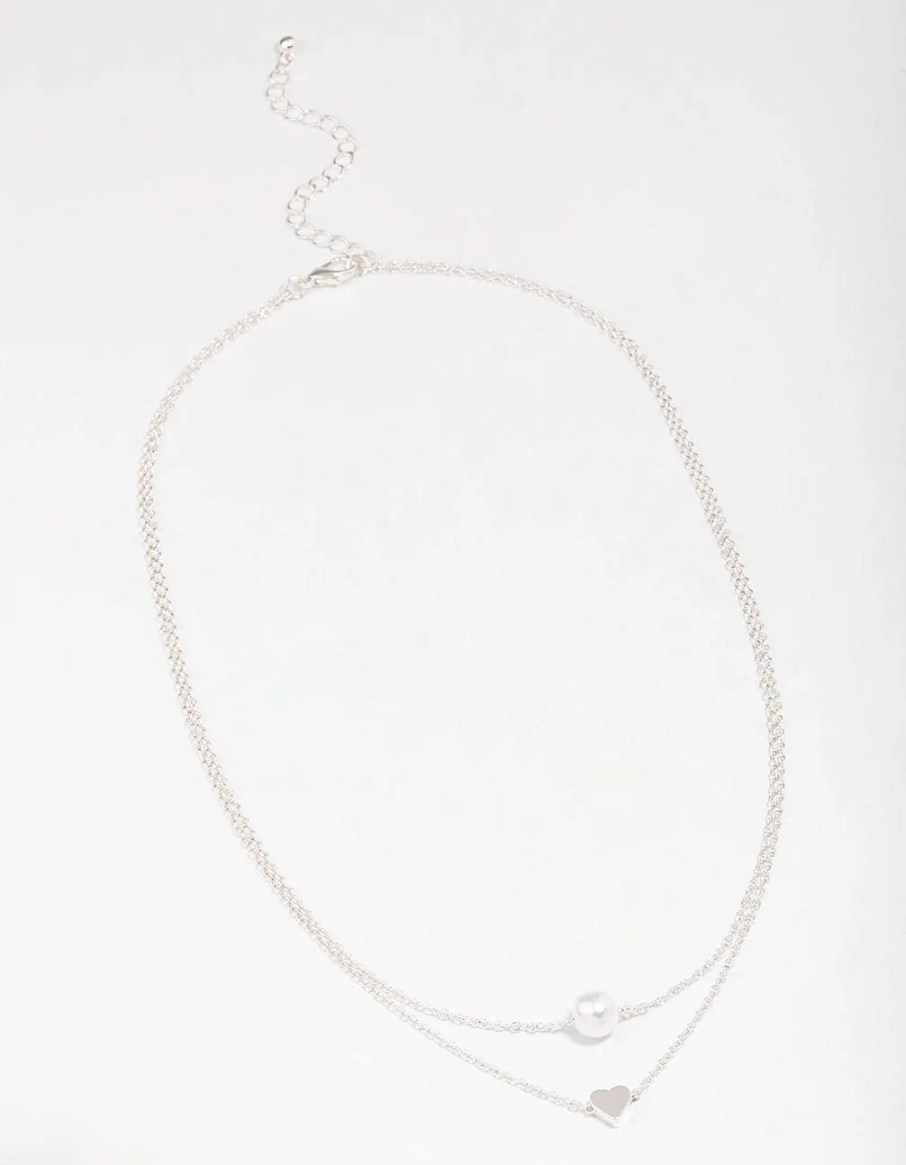Silver Double Chain & Pearl Heart Layered Necklace sold by lovisa product image thumbnail 2
