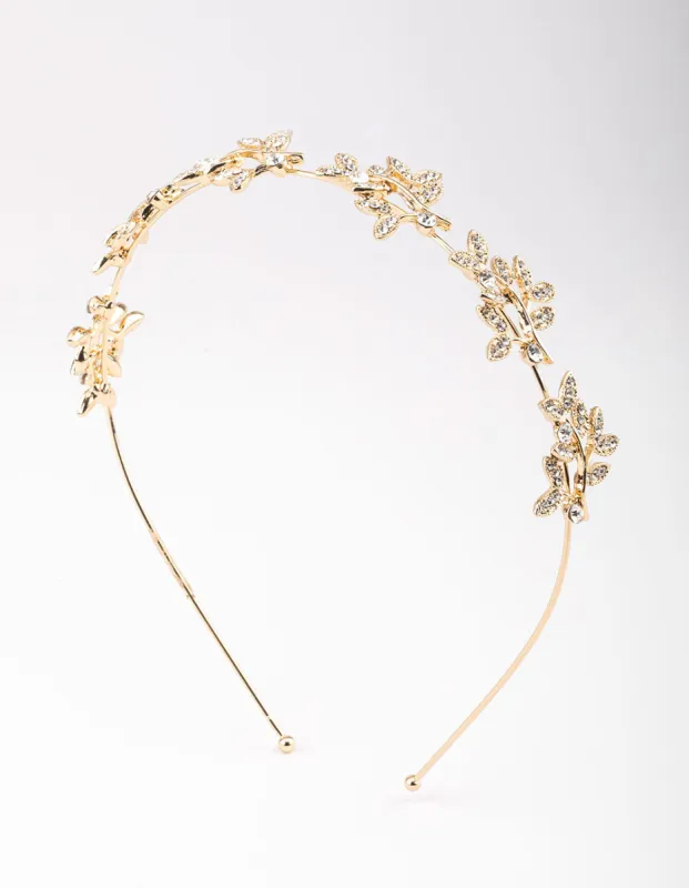 Gold Diamante Leaf Aliceband sold by lovisa