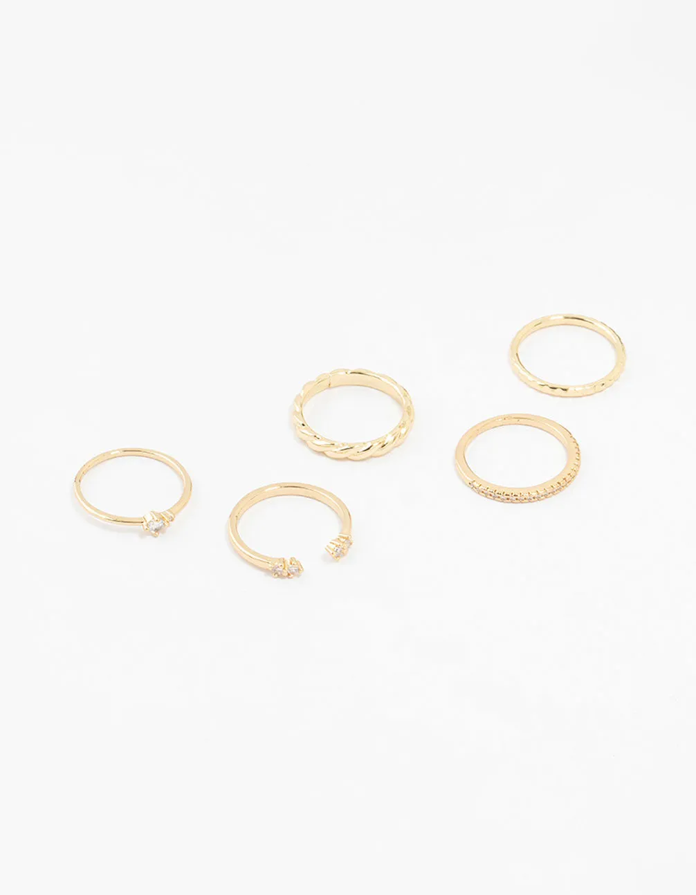Gold Plated Dainty Diamante Rings 5-Pack sold by lovisa