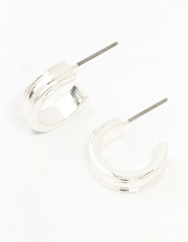 Silver Thick Centred Mini Hoop Earrings sold by lovisa