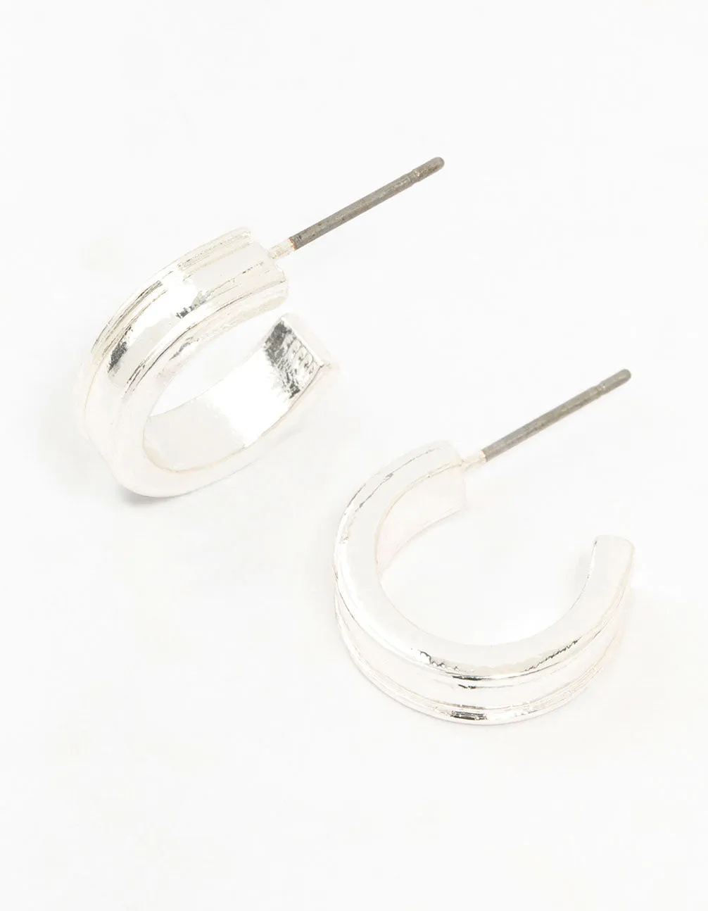 Silver Thick Centred Mini Hoop Earrings sold by lovisa