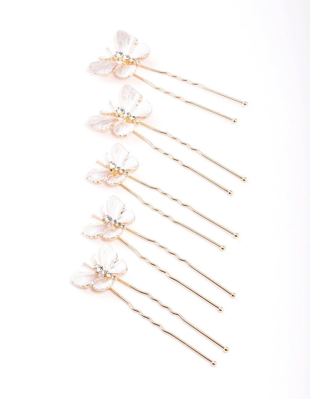 Rose Gold Diamante Butterfly Hair Pin 5-Pack sold by lovisa