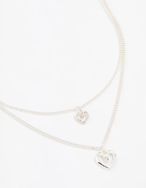 Silver Double Chain Heart Diamante Necklace sold by lovisa
