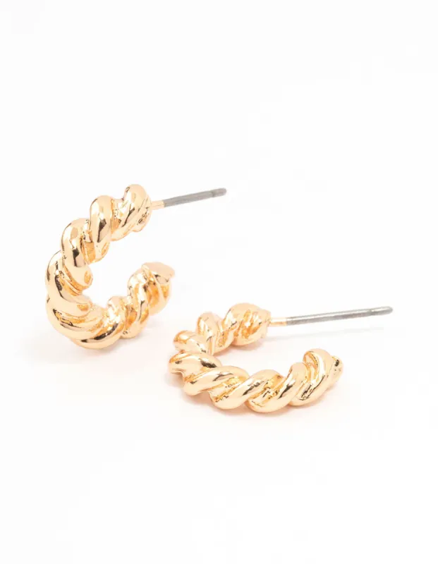Gold Thick Twisted Rope Huggie Earrings sold by lovisa