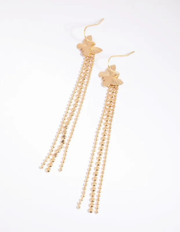 Gold Butterfly Chain Drop Earrings sold by lovisa