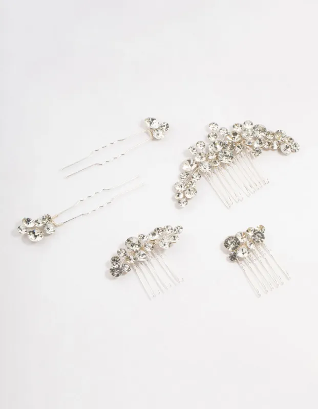 Silver Crystal Cluster Mixed Combs & Bridal Pins Pack sold by lovisa