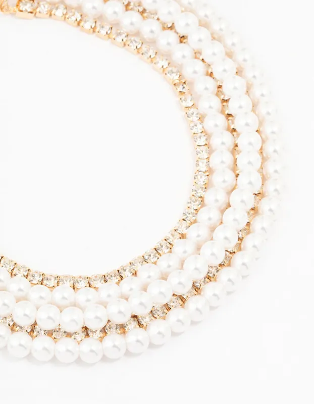 Gold Pearl Multi Choker Necklace sold by lovisa