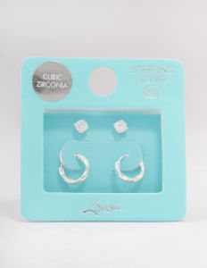 Sterling Silver Cubic Zirconia & Twisted Hoop Earrings sold by lovisa