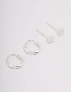 Sterling Silver Cubic Zirconia & Twisted Hoop Earrings sold by lovisa