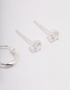 Sterling Silver Cubic Zirconia & Twisted Hoop Earrings sold by lovisa