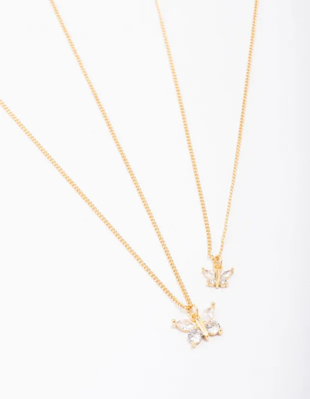 Gold Plated Cubic Zirconia Butterfly Necklace Pack sold by lovisa