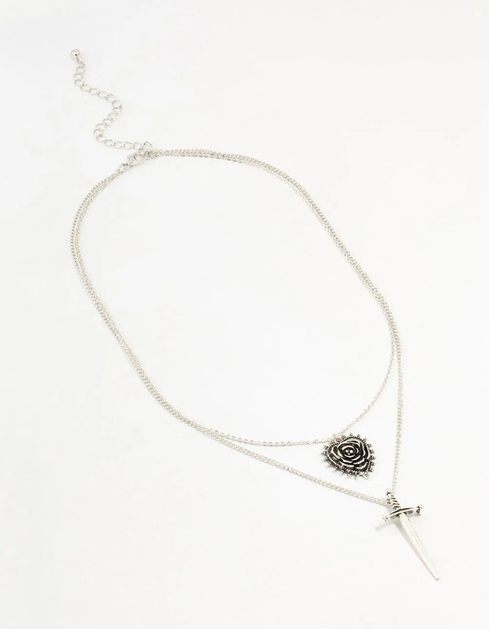 Antique Silver Dagger & Heart Multirow Necklace sold by lovisa product image thumbnail 2