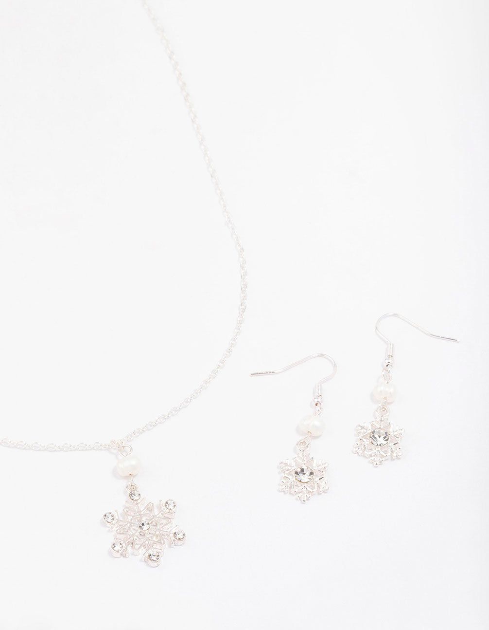 Silver Diamante & Pearl Snowflake Jewellery Set sold by lovisa
