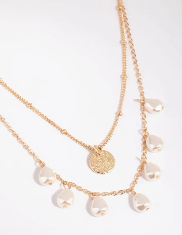 Gold Pearl Droplet Layered Necklace sold by lovisa