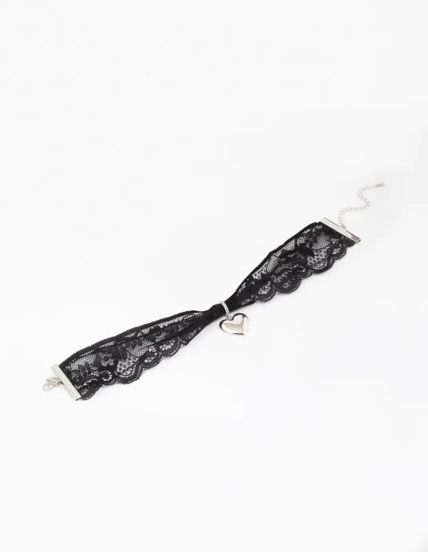 Rhodium Lace Heart Choker Necklace sold by lovisa
