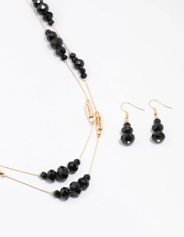 Black Beaded Necklace & Earrings Jewellery Set sold by lovisa