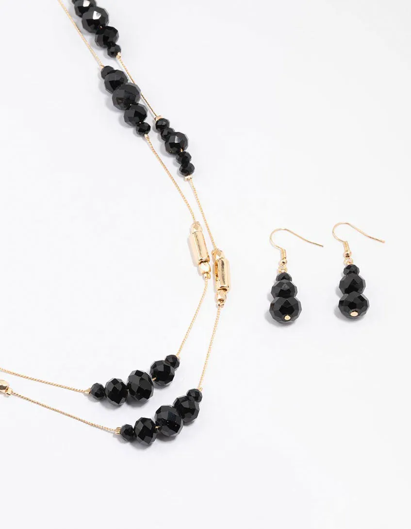 Black Beaded Necklace & Earrings Jewellery Set sold by lovisa