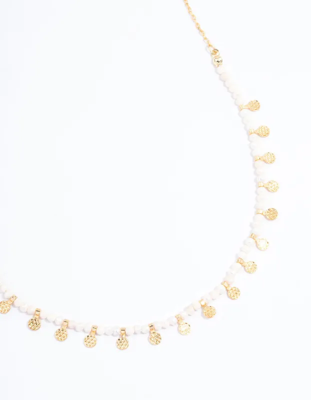 Gold Plated Mini Freshwater Pearl Disc Station Necklace sold by lovisa